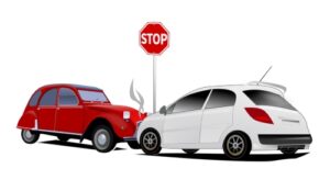 Two cars with accident in Lindsay, ON Illustration of a car crash at a stop sign in Peterborough, Ontario, Canada
