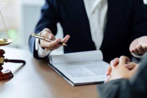 Lawyer consulting man